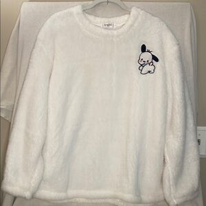 White Plush Crew Neck Sweater with Minimalist Graphic